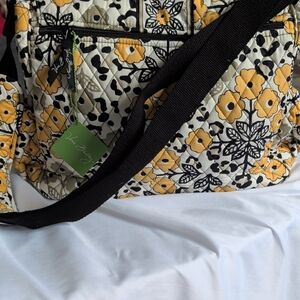 Vera Bradley Yellow Floral Quilted Shoulder Bag with Black Strap